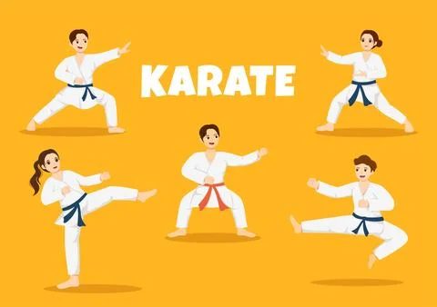 People Doing Some Basic Karate Martial Arts Moves, Fighting Pose and Wearin.. Stock Illustration