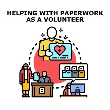 People doing volunteer work with paperwork and charity イラスト素材