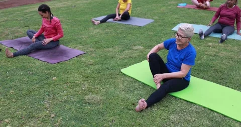 People doing yoga class keeping social distance Stock Footage 151682168