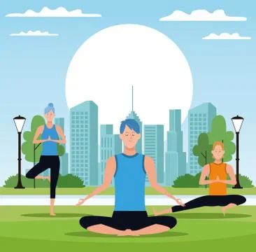 People doing yoga Illustrazione stock