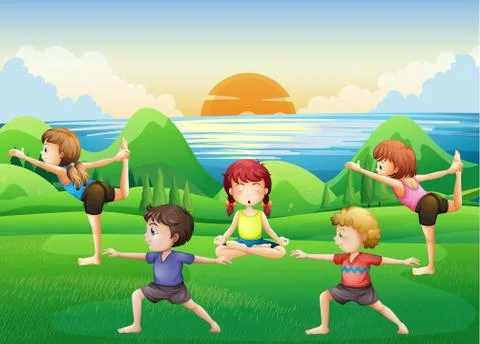 People doing yoga in the park Ilustración de archivo