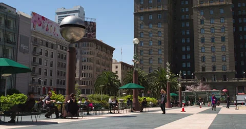 People in downtown San Francisco Union Square 4k Stock Footage
