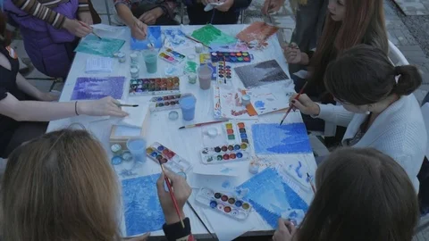 People draw the table Stock Footage 81897595