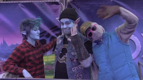 People dressed up as characters from "Onward" on B-roll UK premiere - 2020 Video stock 125802809