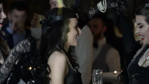 People dressed in style of Roaring twenties having fun on Gatsby party. Vinta Stock Footage 237209792