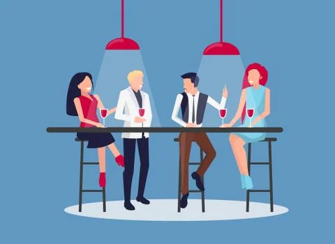People Drinking and Having Fun Vector Illustration 스톡 일러스트