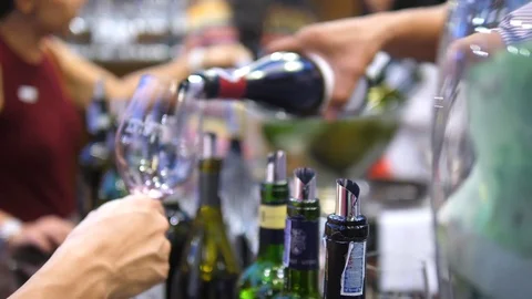 People Drinking At Bar Degustating Wine At Wine Tasting Event Video stock 84959356