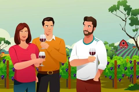 People Drinking Wine at Winery Illustrazione stock