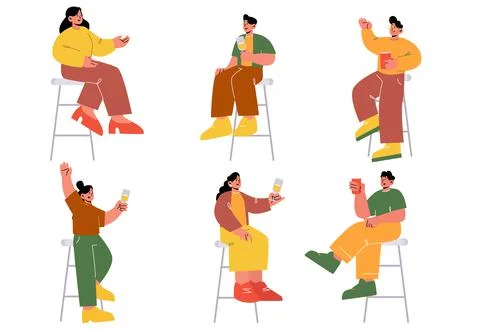 People with drinks sitting on stools in bar Illustrazione stock