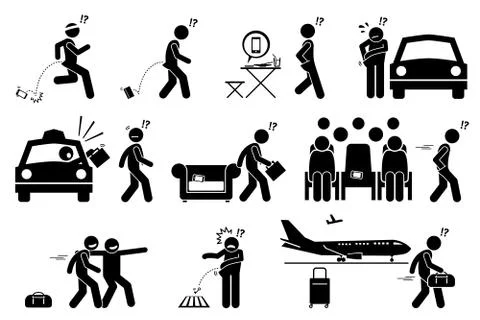 People dropping, forgetting, misplaced and losing their phone and belongings. Stock Illustration