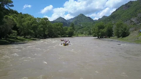 People during rafting on the mountain river Mtkvari. Borjomi. Georgia Stock Footage 83345779