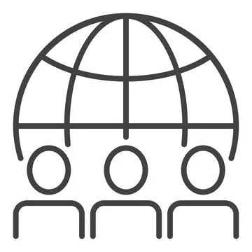 People with Earth Globe vector concept outline icon Stock Illustration