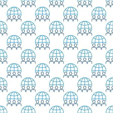People with Earth Globe vector concept line seamless pattern Illustrazione stock