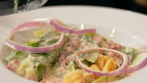 People eating Caesar salad Video stock 101004806