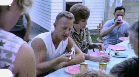 People Eating Farm Family Meal Lunch Reunion 1960s Vintage Film Home Movie 1879 Stock Footage
