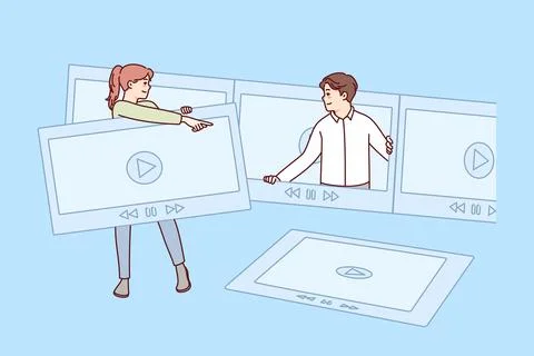 People editing video together Stock Illustration