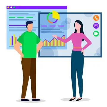 People Educating Webpage with Graph Report Vector Stock Illustration