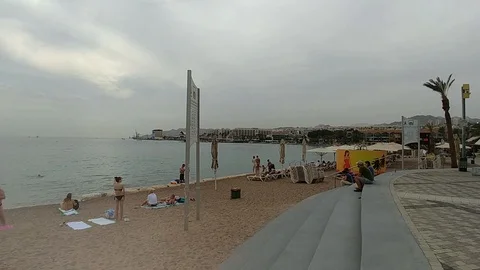 People on Eilat Beach Stock Footage 88999353
