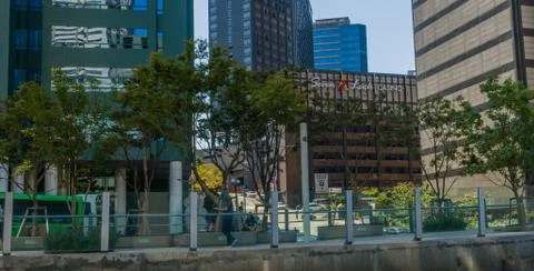 People on elevated walkway Stock Photos