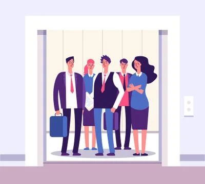 People elevator. Lift persons standing woman man group inside elevators office Stock Illustration
