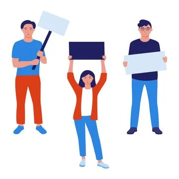 People with empty posters in their hands expressing their opinions. Protest.. Stock Illustration