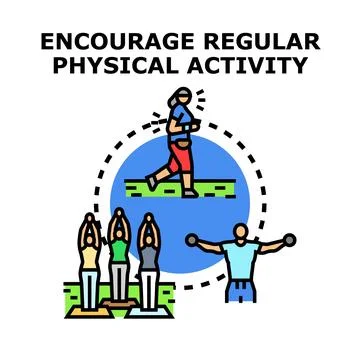People encouraging different physical activity exercises Illustration