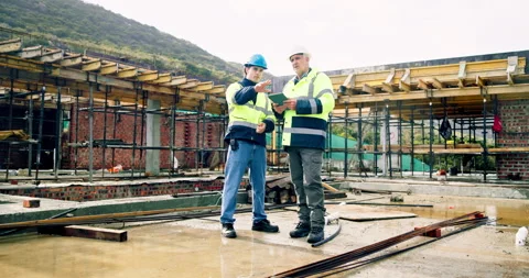 People, engineer and tablet at site for construction, inspection and planning Stock Footage 337016022