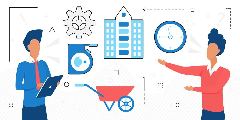 People engineer working on building construction on time abstract concept with Stock Illustration