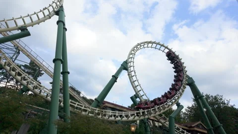 People enjoying The Python rollercoaster attraction in the Efteling (slowmotion) Video stock 282917485