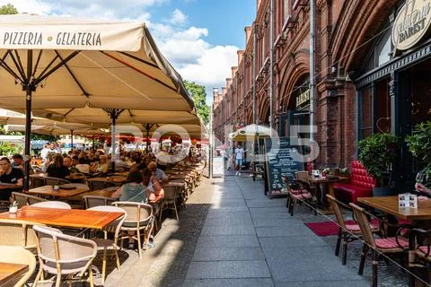 People enjoying in restaurant terraces in Berlin Stock Photos