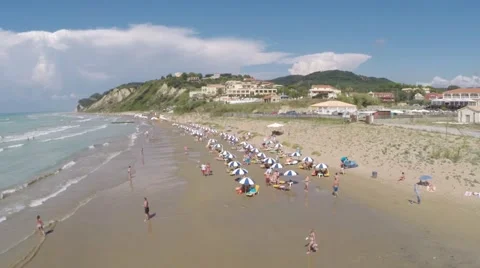 People enjoying on the sandy beach Видео 60139873