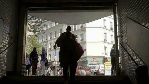 People entering exiting subway train metro underground station Paris France Stock Footage 94373496