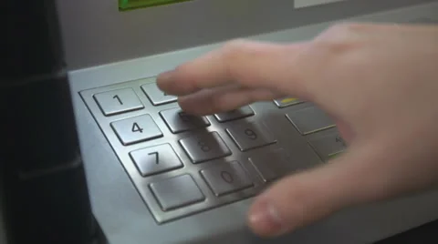People Enters A Pin A Code In The Atm, Cash Withdrawal Stock Footage 34272176