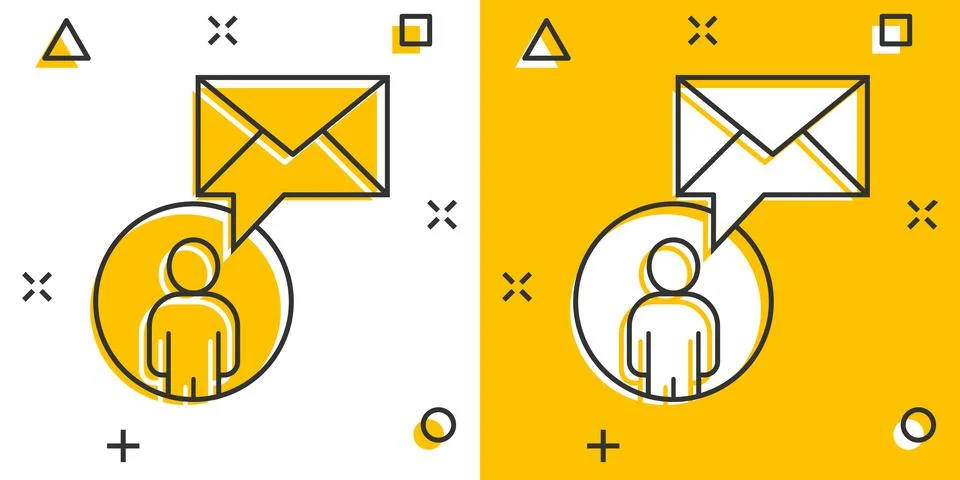 People with envelope icon in comic style. Email receive cartoon vector illust Stock-Illustration