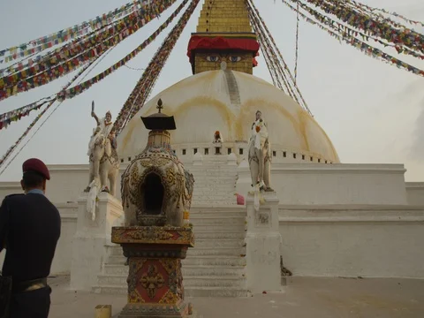 People enyojing a beautiful sunset at Boudhanath Stupa, in Kathmandu Nepal. Stock Footage 73001663