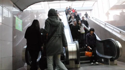 People on the escalator  in china Stock Footage 906877