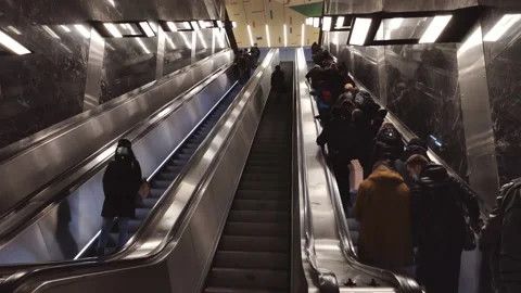 People on the escalator in the subway Stock Footage 143183860