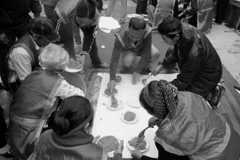 People exam to making bean cake Stock Photos