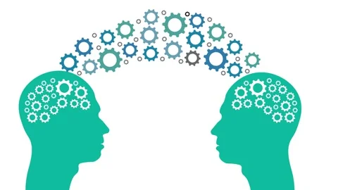 People Exchange Knowledge and Information Concept Animation with two heads .. Stock Footage 305570817