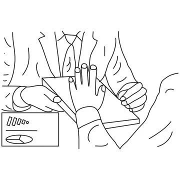 People exchanging and signing a document in a handshake Illustration