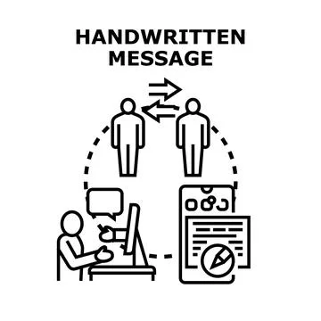 People exchanging handwritten message and digital communication Stock Illustration