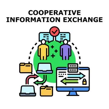 People exchanging information, cooperating on data flow イラスト素材