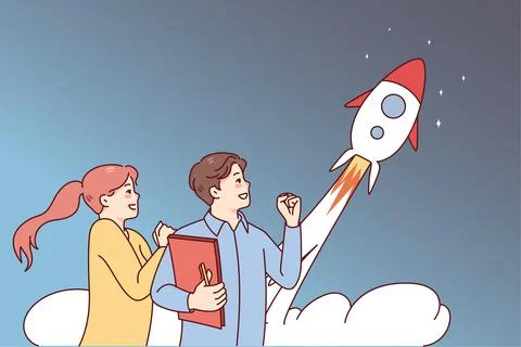 People excited about project startup launch Stock Illustration