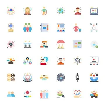 People Exclusive Vector Set featuring 36 Flat Editable Retina Ready Icons Stock Illustration