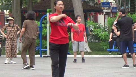 People exercise and play hacky sack in the park Stock Footage 333107056