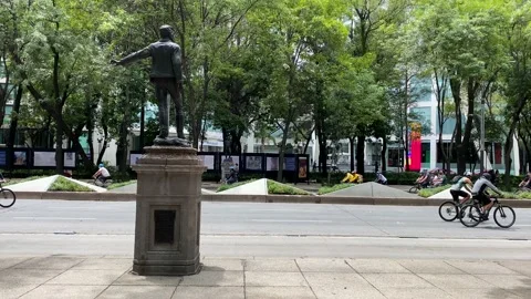 People exercise in the iconic Paseo de la Reforma avenue, Mexico City 4K Stock Footage 159382696
