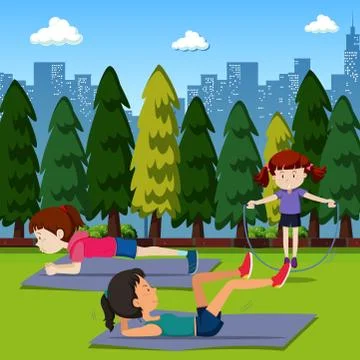 People exercise in the park Ilustração Stock