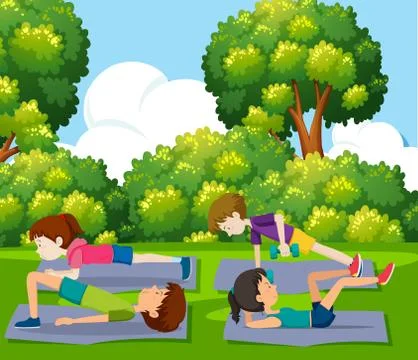 People exercise in the park Ilustração Stock