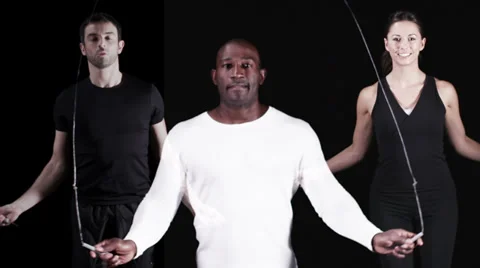 People exercising on black background with skipping rope Vídeo Stock 32957561