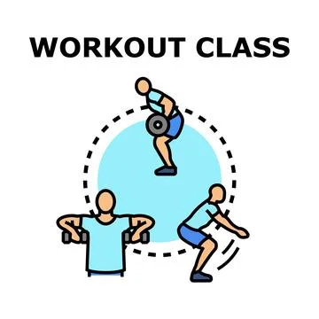 People exercising during workout class with fitness equipment Stockillustratie